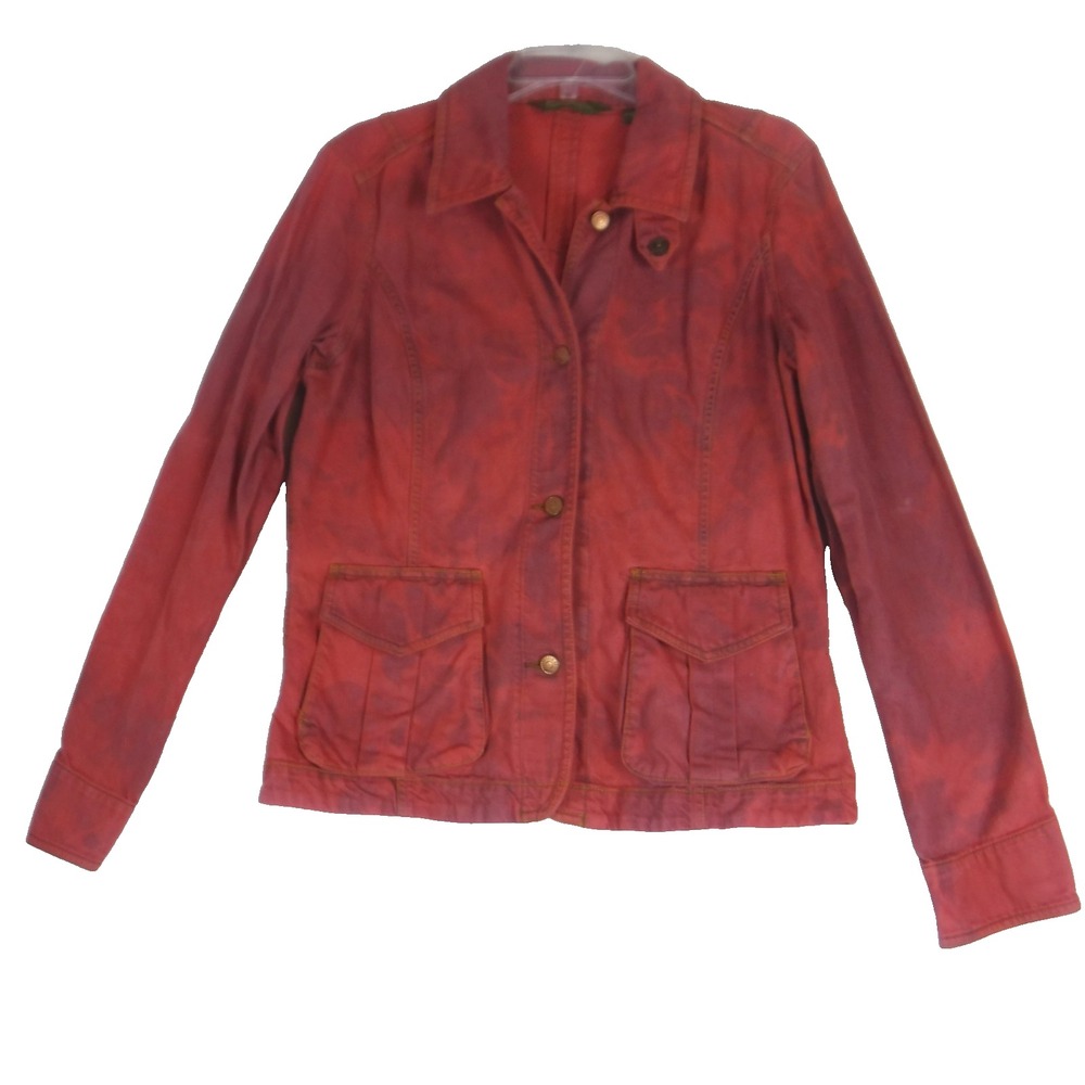 Eddie Bauer Jean Jacket‎ Women's Large Tall Orange Grunge Denim